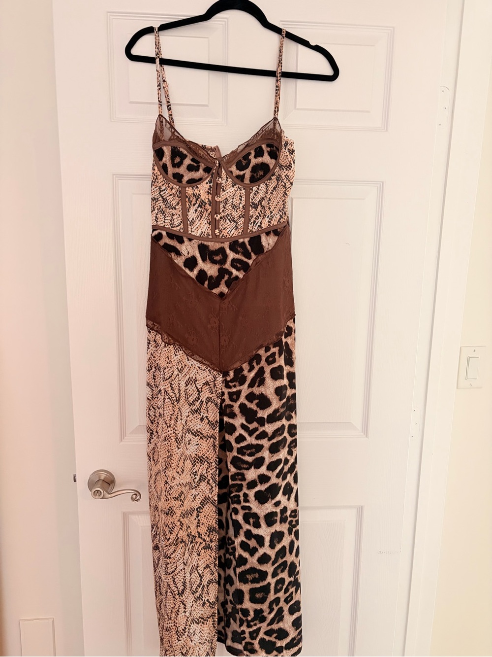 PrettyLittleThing Brown Animal-Print Mixed Slip Dress